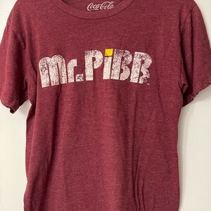 Vintage Style Mr. Pibb T-Shirt Coca-Cola Graphic Tee Maroon Distressed Print
